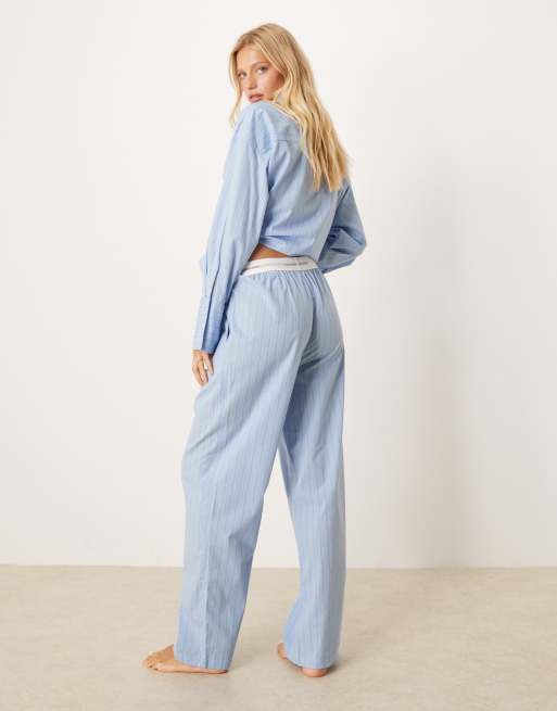 Calvin Klein - Blå pyjamasbukser i bomuldspoplin med striber, 3 af 4