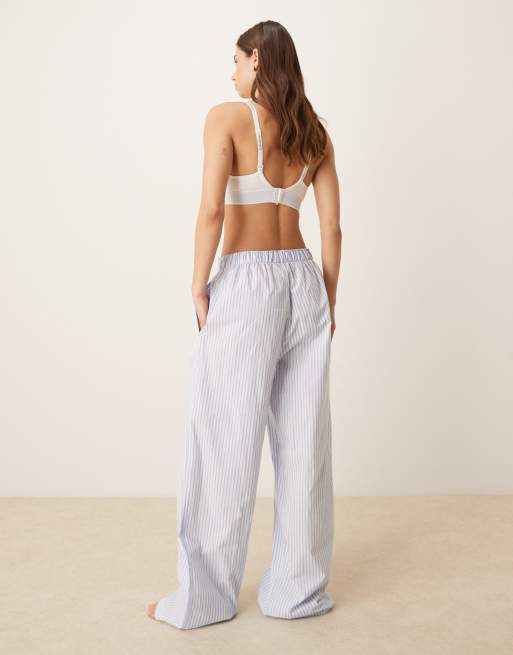 Calvin Klein - Blå pyjamasbukser i poplin med striber og logo, 3 af 4