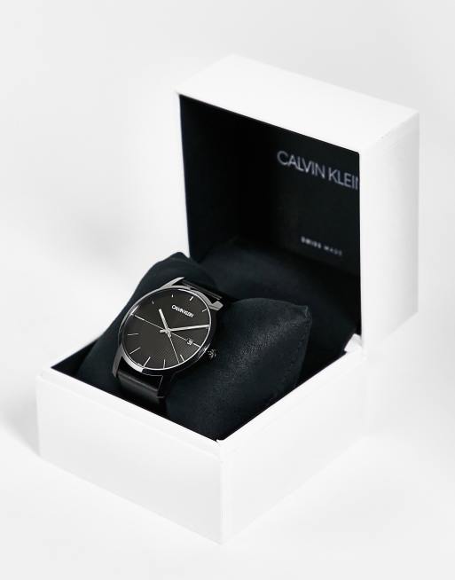 Calvin klein black 2025 leather analogue watch