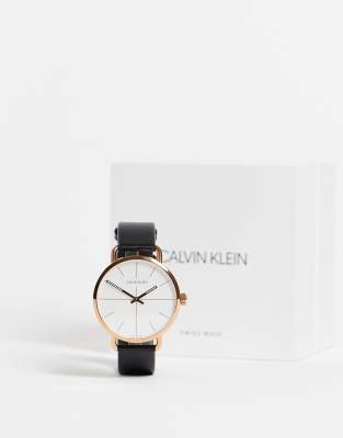 Calvin Klein Black Strap Watch With Gold Details | ModeSens