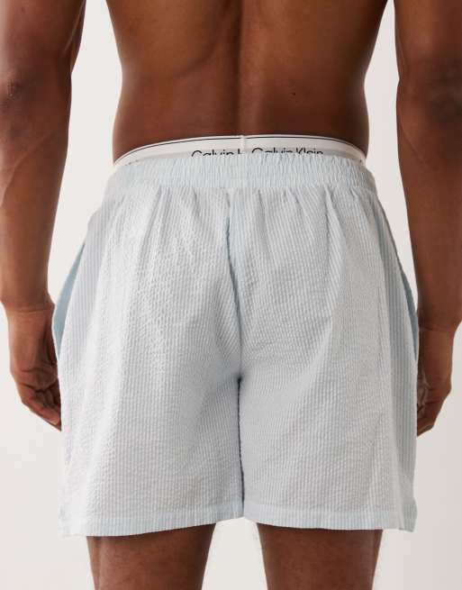 Calvin Klein - Blåstribede pyjamasshorts i seersucker, 4 af 5
