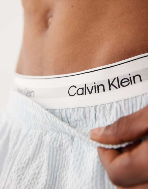 Calvin Klein - Blåstribede pyjamasshorts i seersucker, 5 af 5