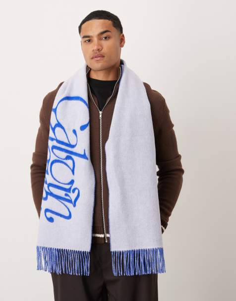 Calvin Klein - Blåt/hvidt halstørklæde med tekstlogo i uld - view 1