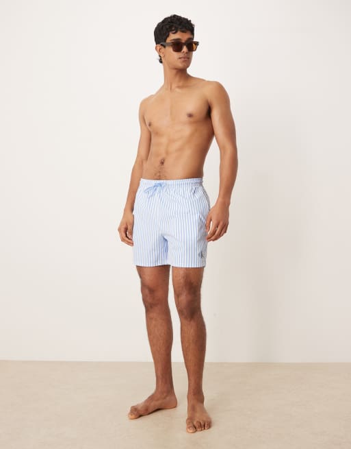 Calvin Klein – Blau gestreifte Badeshorts mit Kordelzugbund, 2 von 4
