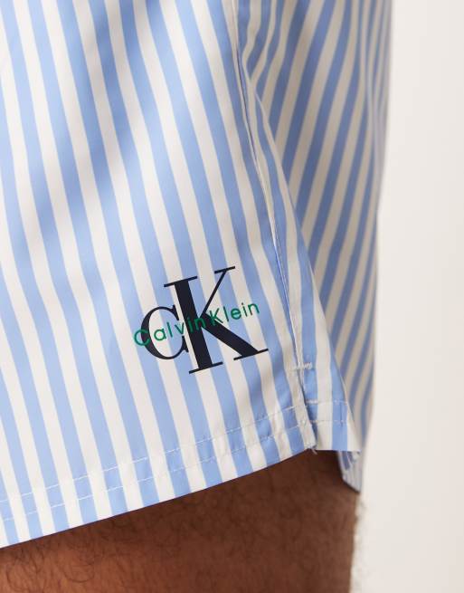 Calvin Klein – Blau gestreifte Badeshorts mit Kordelzugbund, 4 von 4