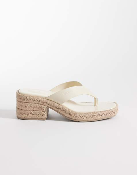 Calvin Klein block heel espadrille flip flop sandals in beige - view 1