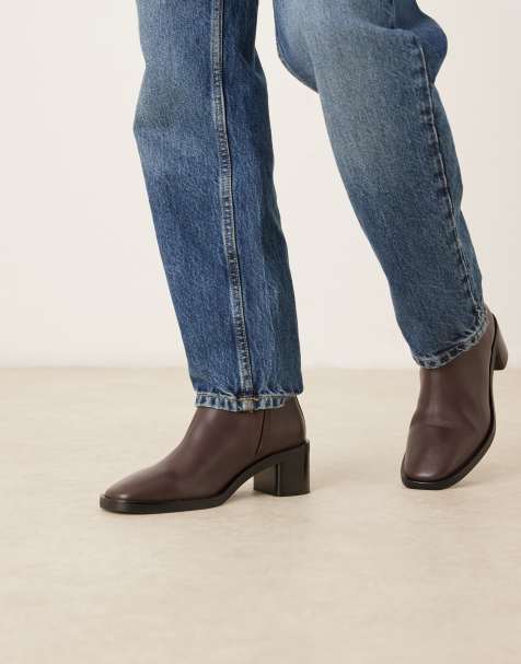 Calvin Klein block heel pointy boots in deep burgundy - view 1