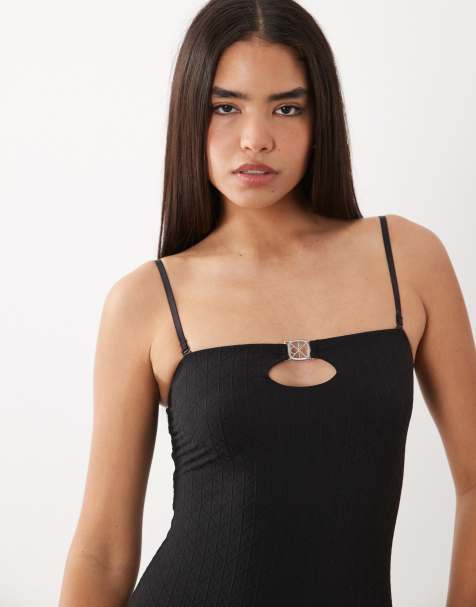 Calvin Klein - Body met uitsnijding en embleem in zwart - view 1