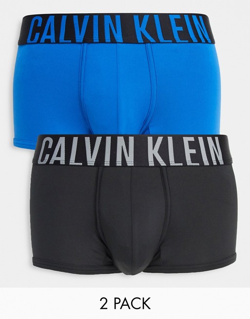 Calvin Klein Bodywear 2 pack logo waistband low rise trunks in black/blue
