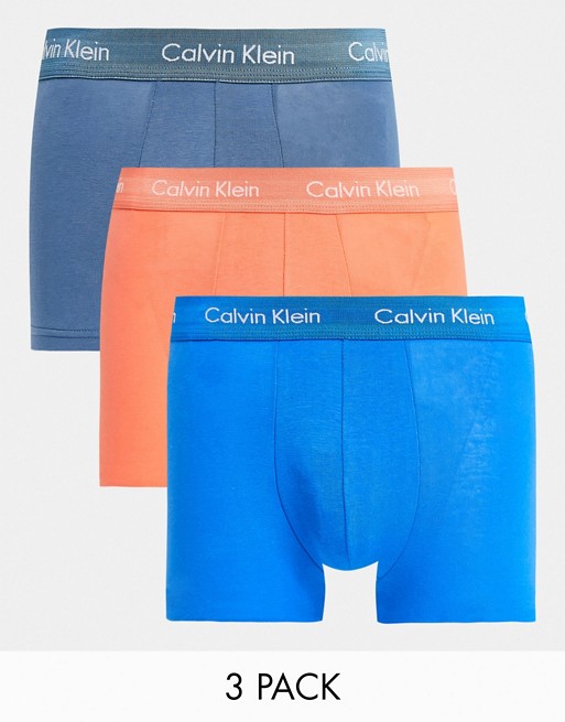 Calvin Klein Bodywear 3 pack low rise trunks in blue/red/green