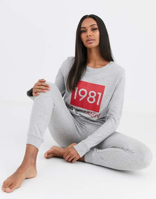 Calvin Klein Bold 1981 long sleeve sweater and jogger set in grey