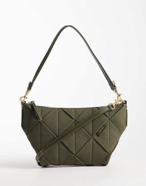 Calvin Klein bolso de hombro de ante tejido con correa bandolera en verde oliva - view 1
