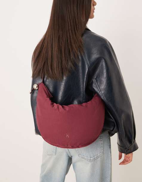 Calvin Klein - Bordeaux halvmåneformet taske med løbesnor i nylon - view 1