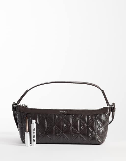 Calvin Klein borsa a spalla con stampa logo e tracolla in marrone cioccolato, 2 di 4