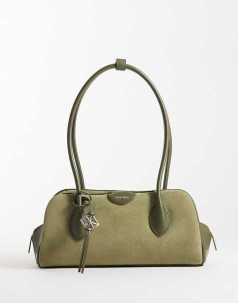 Calvin Klein borsa a spalla in suede verde oliva - view 1