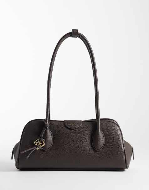 Calvin Klein - Borsa da spalla martellata marrone cioccolato con emblema - view 1