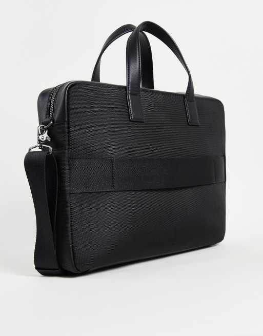 Calvin Klein - Borsa per portatile in pelle sintetica nera con logo, 2 di 4