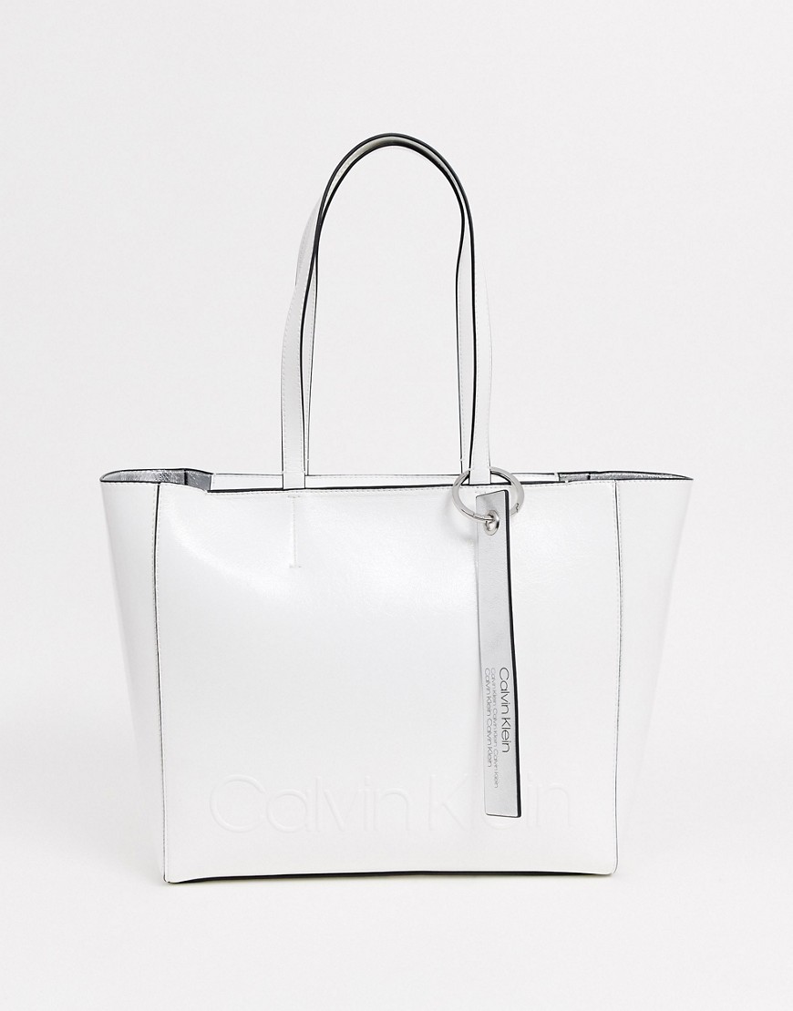 Calvin Klein - Borsa shopper con bordi bianca-Bianco