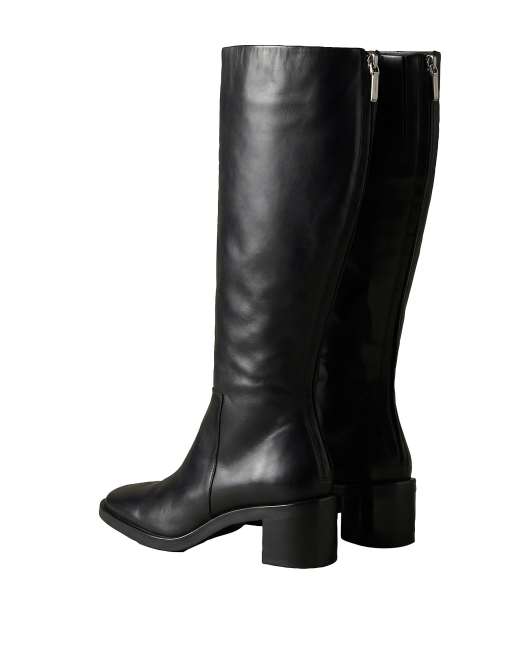 Calvin Klein bottes hautes en cuir à talon carré, noir triple, 3 de 4