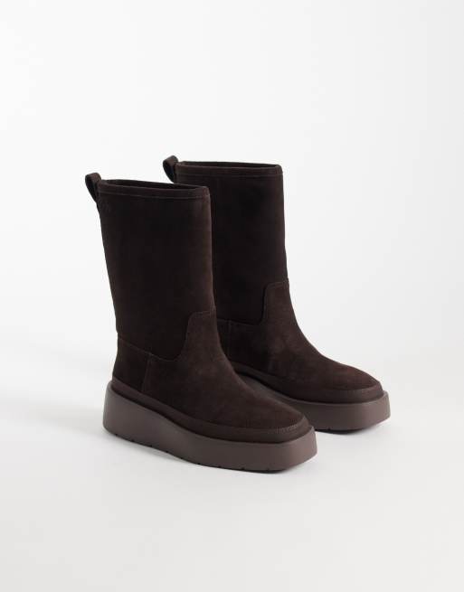 Calvin Klein bottine compensée en daim déperlante avec doublure en faux-fur, marron mocha, 3 de 4