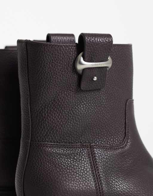 Calvin Klein bottines chunky en cuir à texture grainée avec boucle argentée, marron fudge, 4 de 4