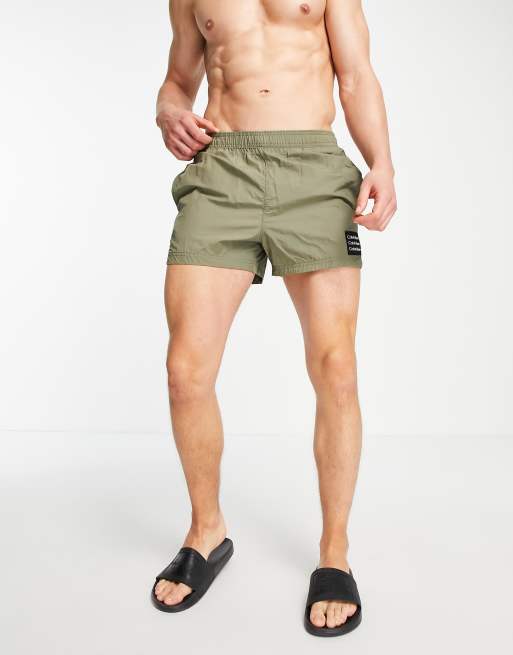 Calvin Klein box logo swim shorts in khaki