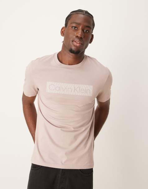 Calvin Klein box striped logo t-shirt in beige - view 1