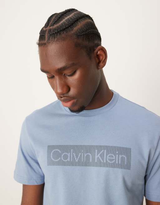 Calvin Klein box striped logo t shirt in light blue ASOS