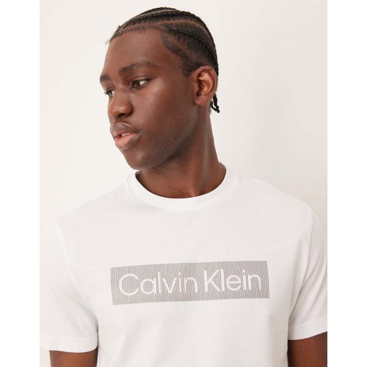 Calvin Klein box striped logo T shirt in white ASOS