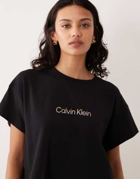 Calvin Klein boxy crop pride logo tee in black - view 1