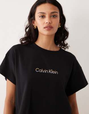 Calvin Klein boxy cropped pride logo tee in black