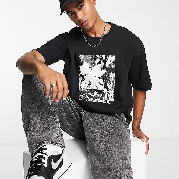 Calvin Klein boxy fit t-shirt with print in black | ASOS