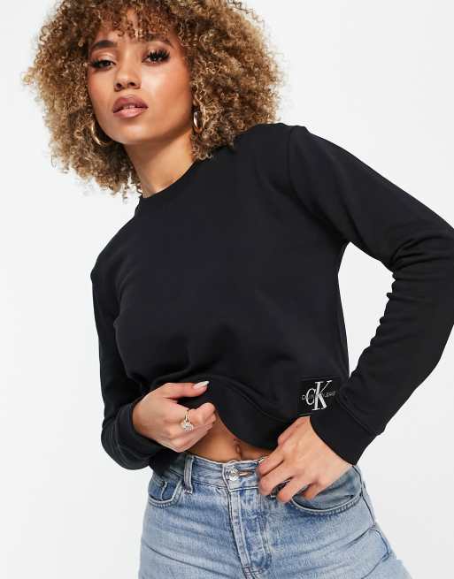 Calvin Klein boxy monogram logo sweatshirt in black