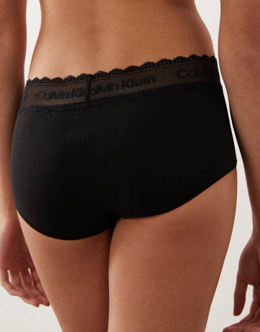 Calvin Klein – Boyshorts aus Baumwolle mit Spitzenbesatz in Schwarz, 3 von 3