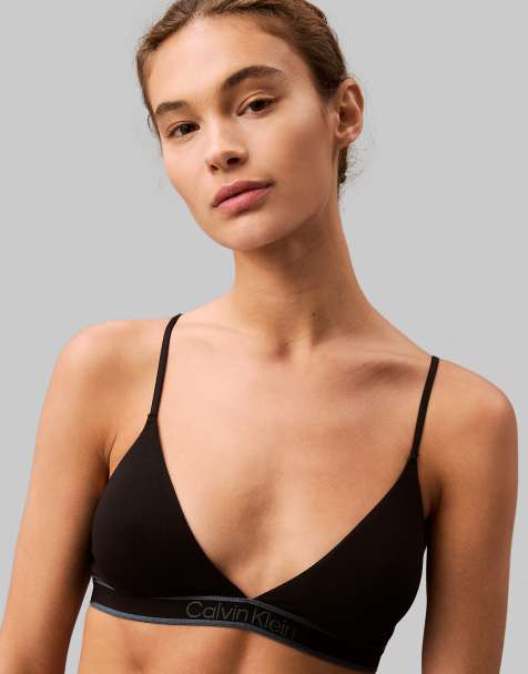 Calvin Klein - Brassière a triangolo nera in cotone con fettuccia del logo tono su tono - view 1