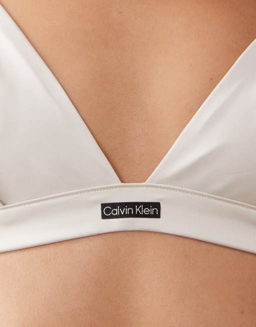 Calvin Klein - Brassière a triangolo seducente in raso bianco, 2 di 4