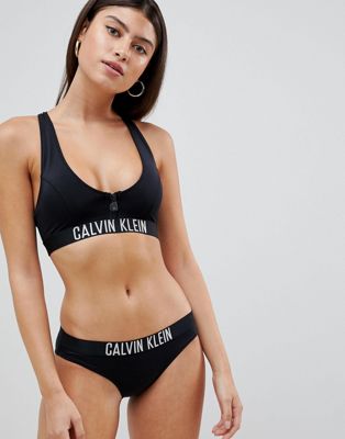 Marques de designers Calvin Klein - Brassière de bikini à logo avec fermeture éclair