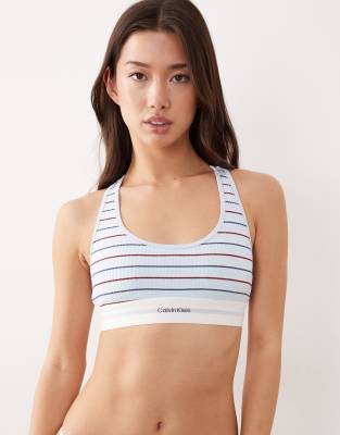 Brassière nervurée à rayures en coton et modal - Bleu XL