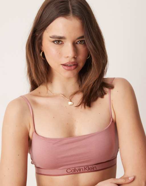 Calvin Klein - Brassière rosa in cotone leggermente foderata con scollo ampio e fascia con logo tono su tono