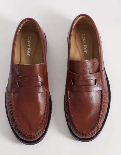 Calvin Klein – Brązowe skórzane loafersy - view 1