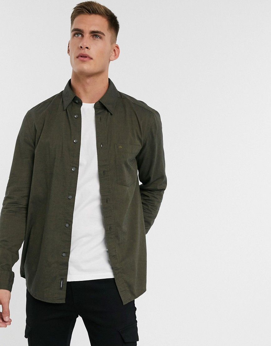 Calvin Klein brushed cotton shirt in olive-Green