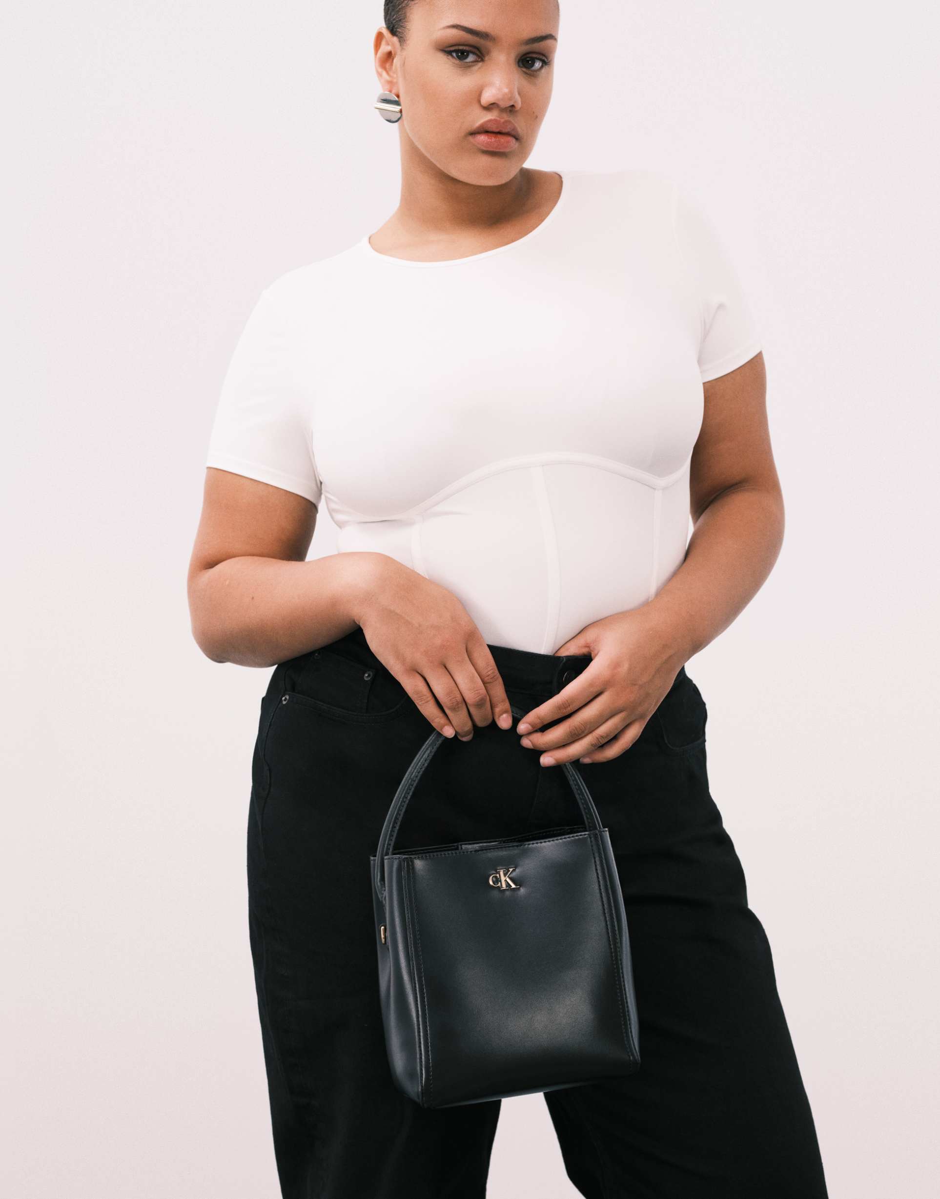 calvin klein bucket bag with long strap in black