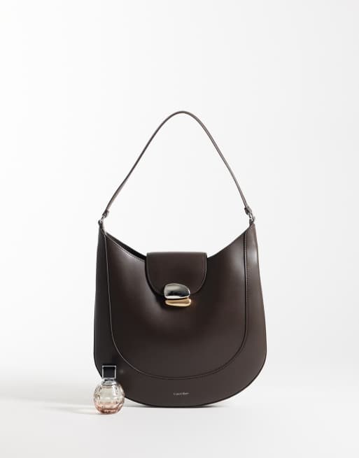 Calvin Klein bucket bag with two tone hardware in chocolate brown, 2 of 4