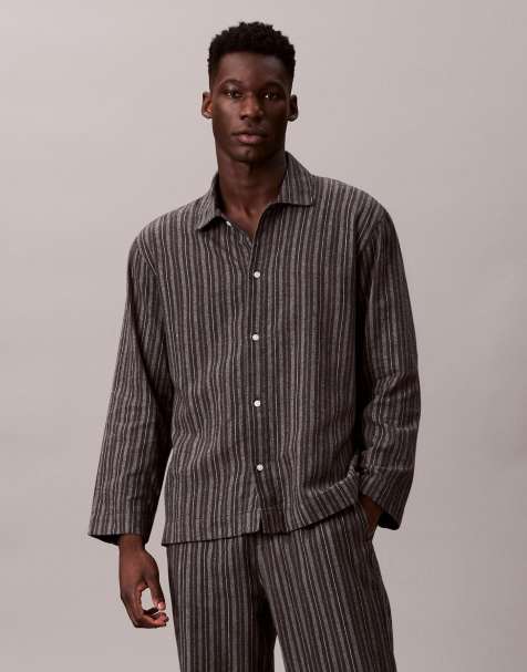 Calvin Klein button pyjama shirt in dark stripe - view 1