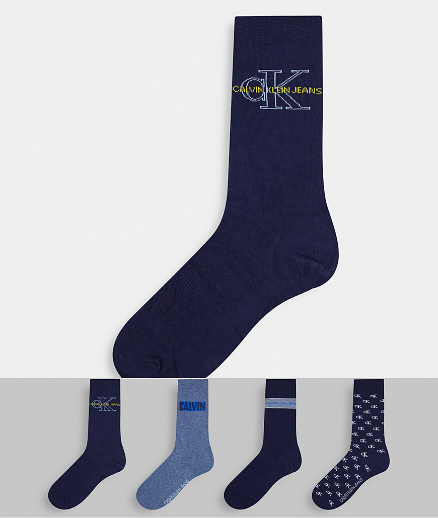 Calvin Klein - Cadeauset van 4 paar sokken met logo-Blauw