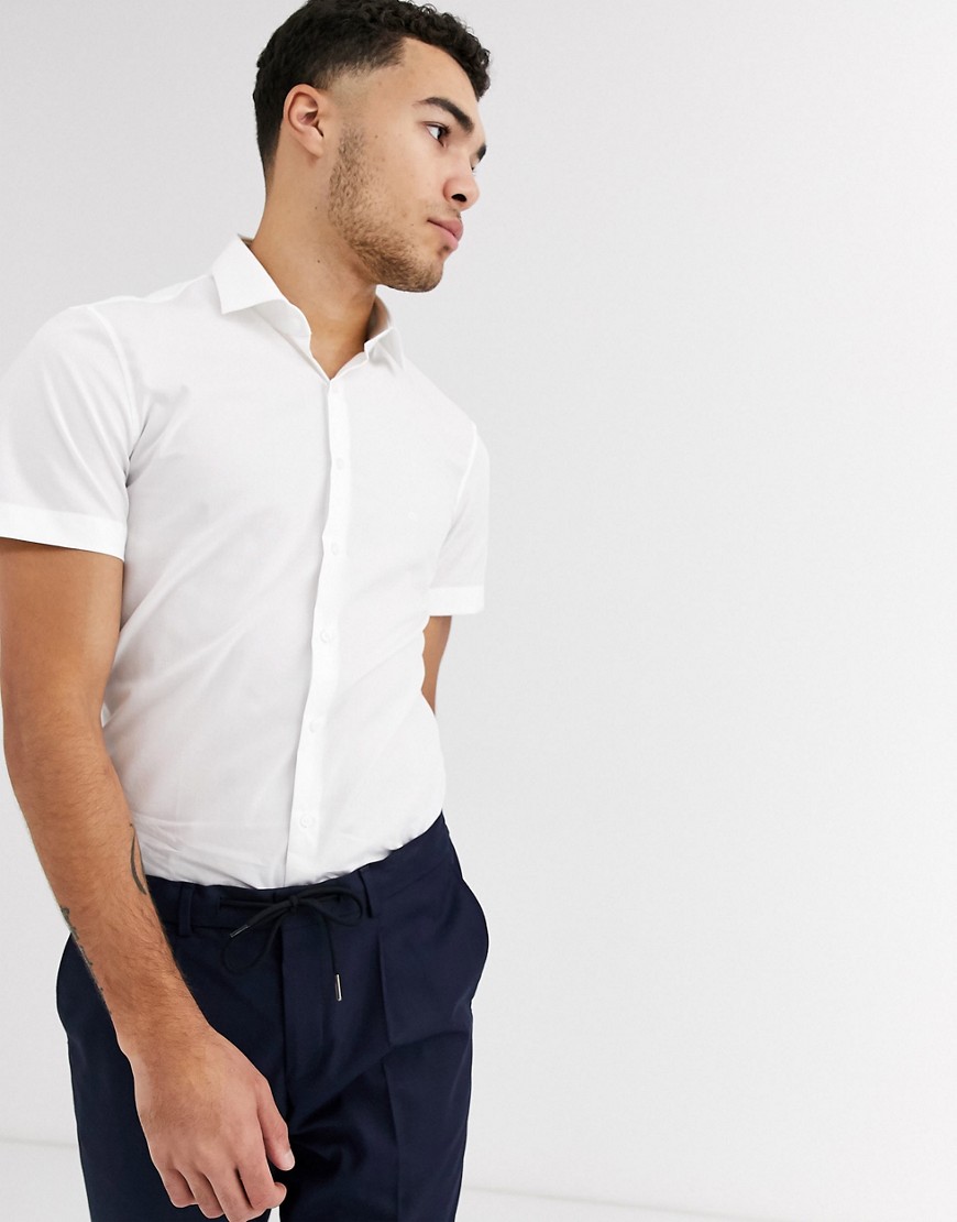 Calvin Klein - Camicia a maniche corte in popeline stretch slim-Bianco