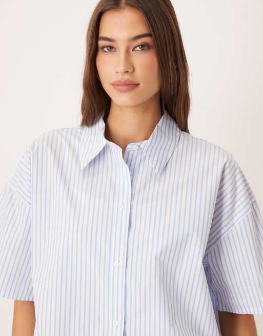 Calvin Klein - Camicia comoda in popeline blu a righe, 3 di 4