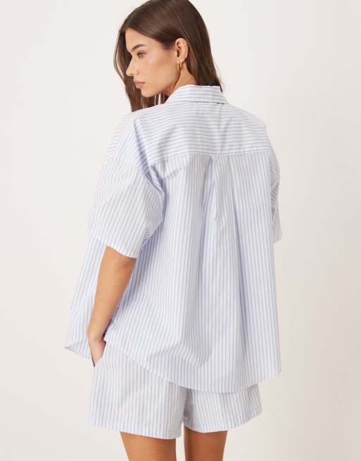 Calvin Klein - Camicia comoda in popeline blu a righe, 4 di 4
