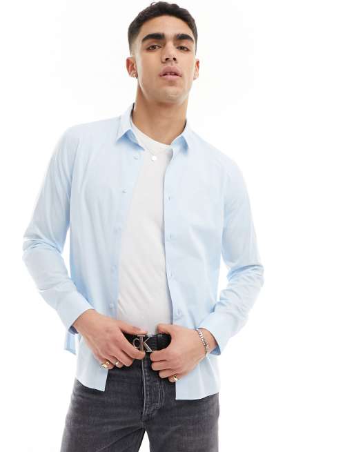 Calvin Klein - Camicia elasticizzata blu slim fit in popeline