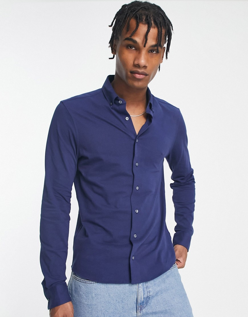 calvin klein - camicia in piqué blu navy